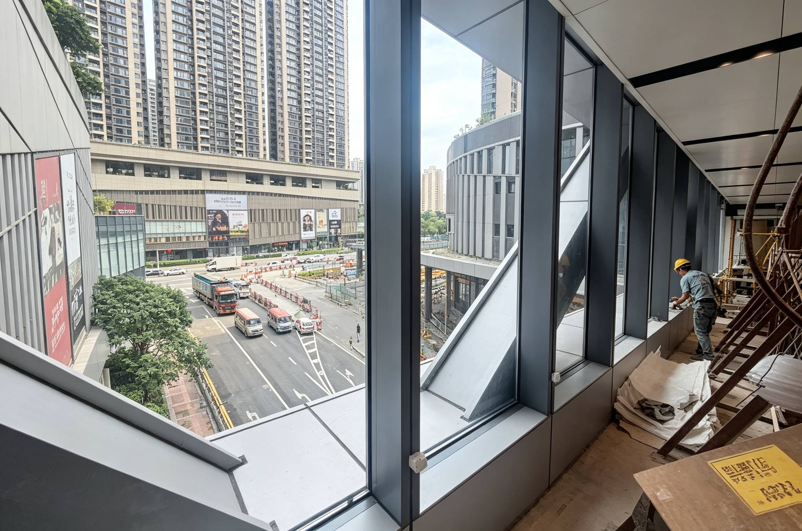 香港商業大廈玻璃窗景工程｜商場外觀與室內工地實拍