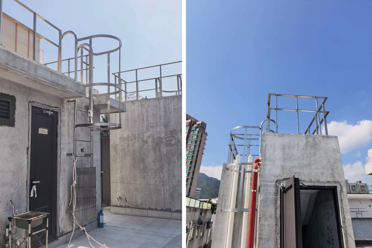 成鵬工程天台鐵欄河扶手及金屬結構安裝施工圖，展示鐵件定制工程。